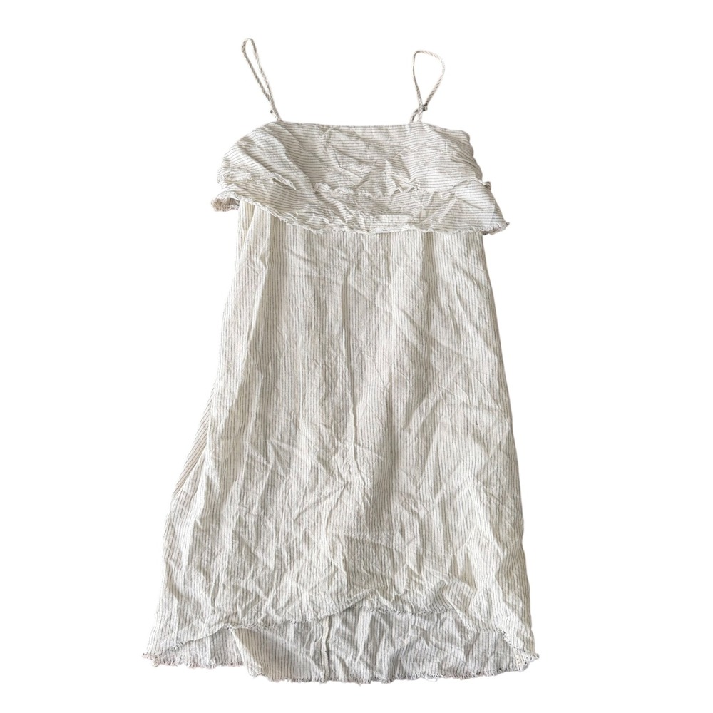 Zara Basic Denim Pinstripe Ruffle Dress Cream Black Size M Boho